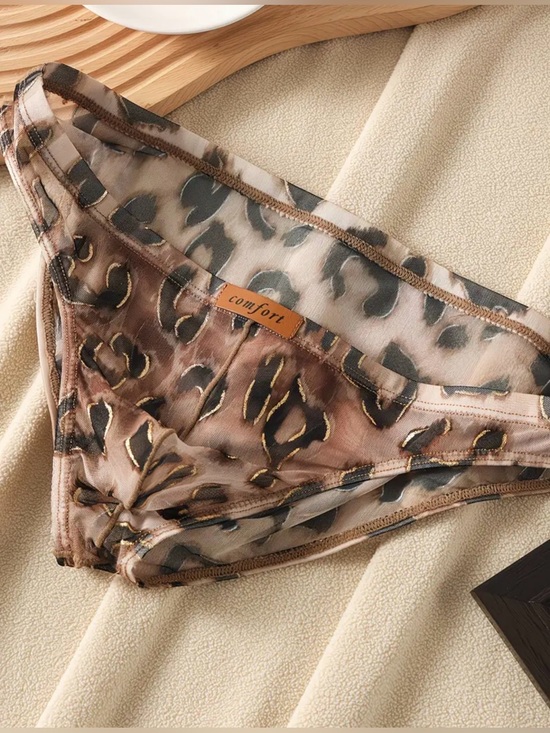 Other - Comfort Sheer Leopard Print Bikini Briefs - Brown